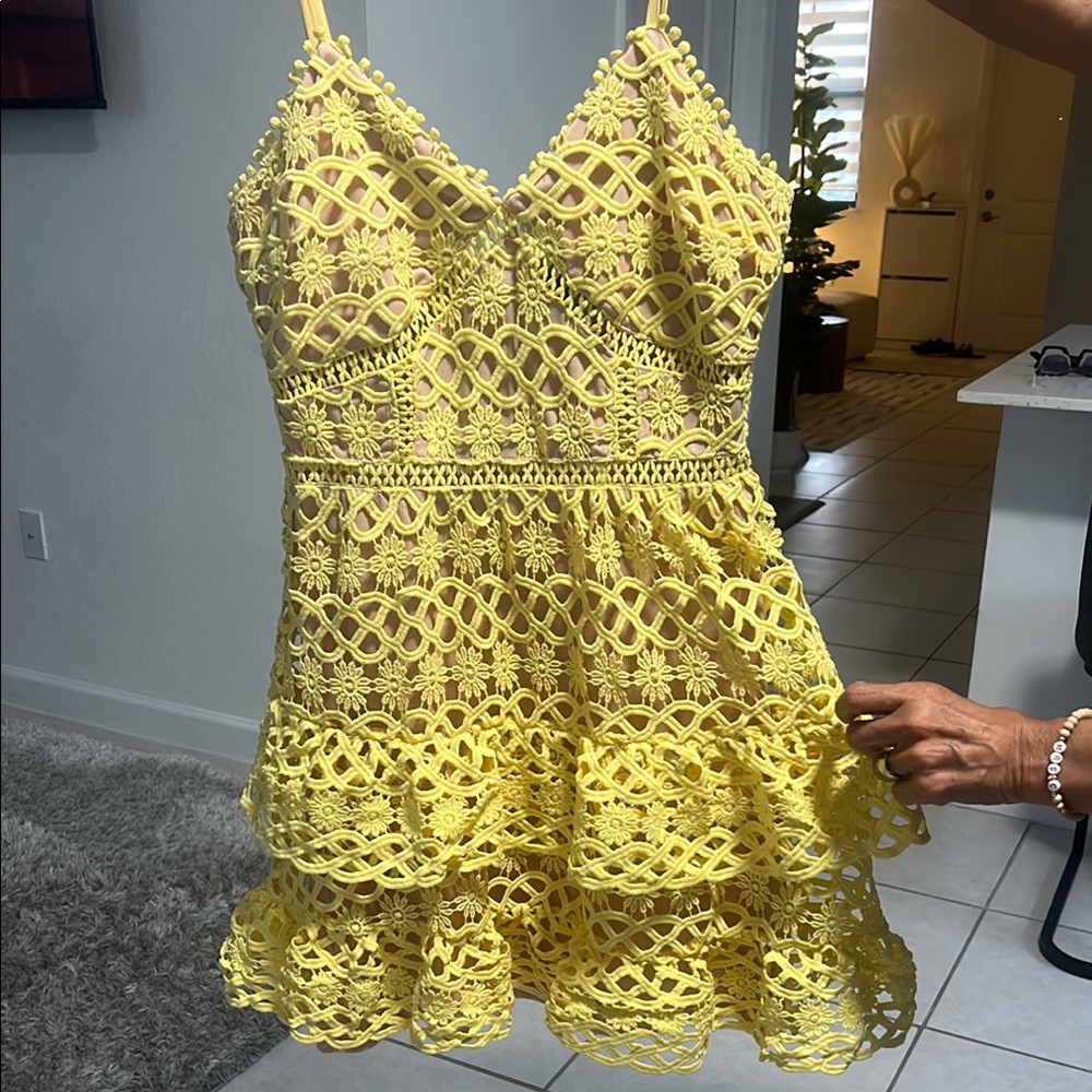 Yellow Lace Sleeveless Dress